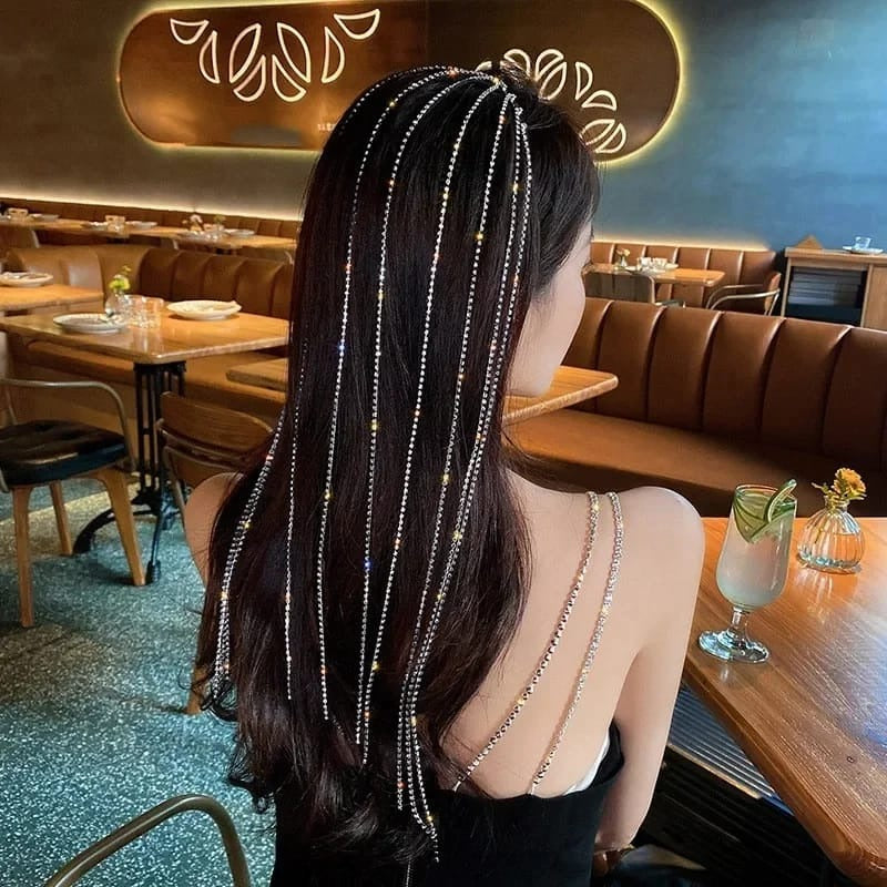 RHINESTONE LONG TASSEL HAIRBAND