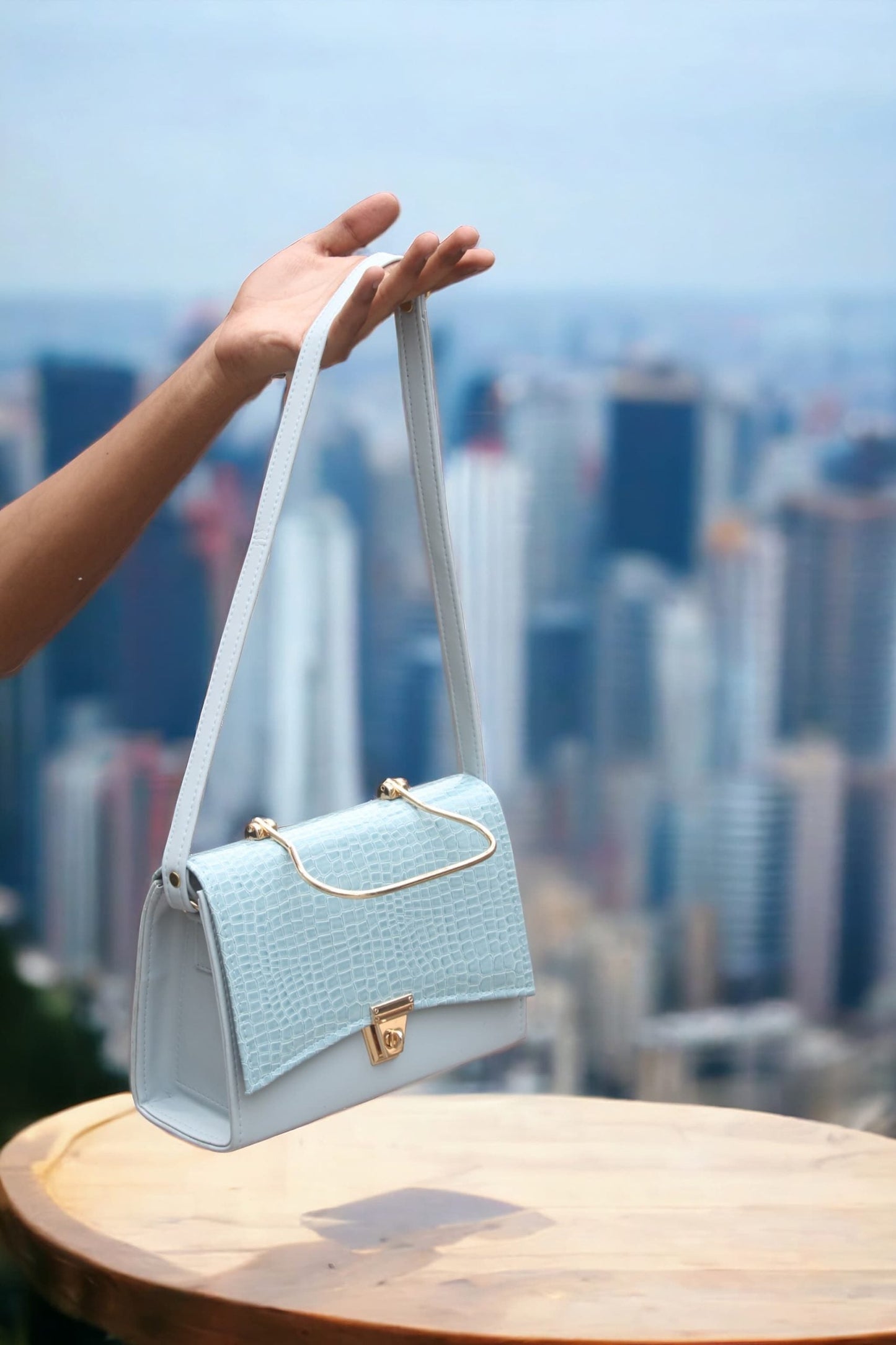 STYLISH HAND BAG WITH TOP HANDLE AND LONG STRAP