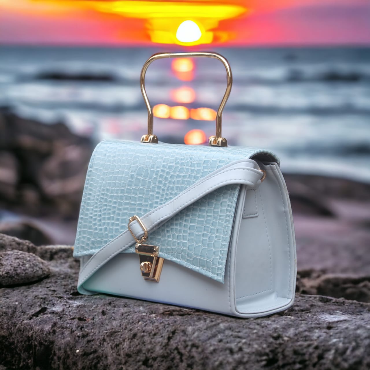 STYLISH HAND BAG WITH TOP HANDLE AND LONG STRAP