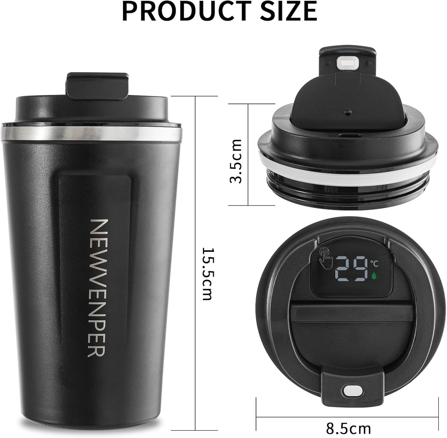 Stainless Steel Vacuum Insulated Travel Coffee Mug,Temperature Display Insulated Tumbler