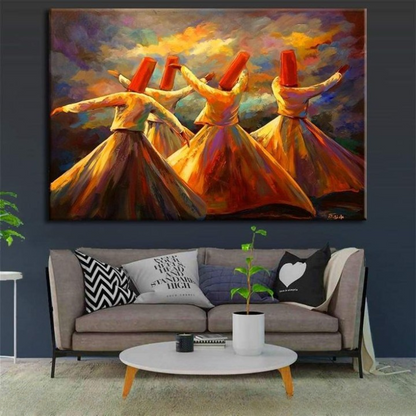Whirling Dervish Wall Art Painting – Sufi Dance Canvas, Spiritual Home Décor