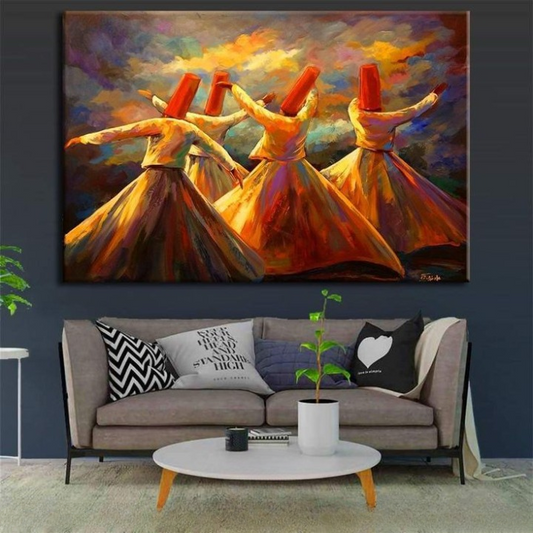 Whirling Dervish Wall Art Painting – Sufi Dance Canvas, Spiritual Home Décor