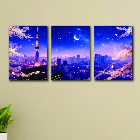 3PCS BLUE CITY STICKY PHOTOTILE WALL FRAMES WOODEN MATERIAL