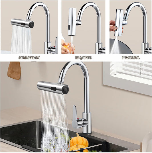 Multifunctional Kitchen Sink Waterfall Faucet Pressurized Shower Bubbler Splash-proof 4 Modes