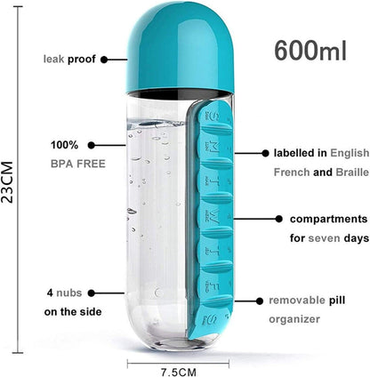 2-in-1 Medicine Organizer with Water Bottle