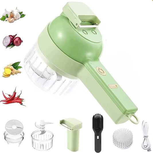 4In1 Electric Vegetable Cutter Set Handheld Wireless Electric Garlic Masher Food Chopper Meat Grinder Machine Food Peel Slice