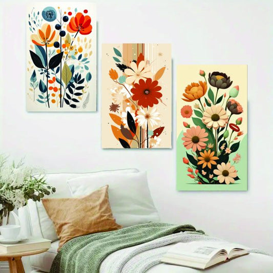 SET OF 3 FLOWER STICKY CANVAS PHOTOTILES FRAME FOR WALL