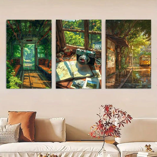 SET OF 3 NATURE ART WOODEN FRAMES FOR WALL DECORATION / STICKY PHOTO